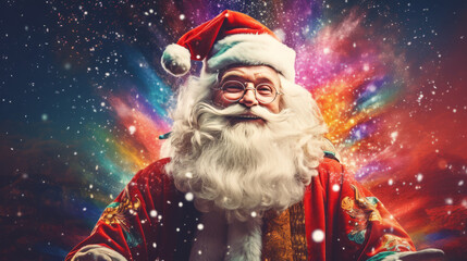 Smiling Santa Claus with rainbow colors. Generated with ai.