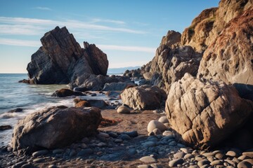 Picturesque rocks on the seashore Nature Seascape with Exotic Boulders