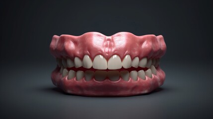 Realistic Dentures on a Gray Background