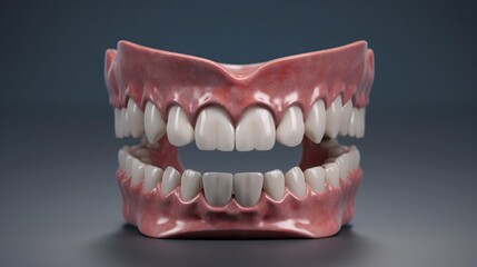 Realistic Dentures on a Gray Background