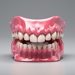 Obraz premium Realistic Dentures on a Gray Background