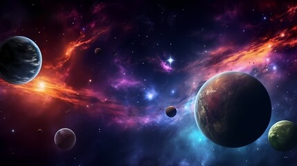 Panorama view universe space. Cosmic landscape, beautiful science fiction wallpaper with endless deep space.