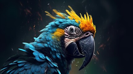 Parrot Bird Blue yellow face portrait Focus