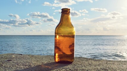 beer bottle on the beach