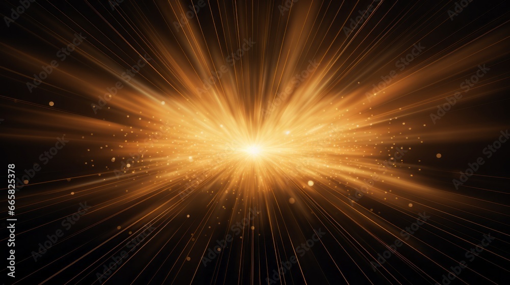 Wall mural abstract gold star burst with rays and bokeh on black background