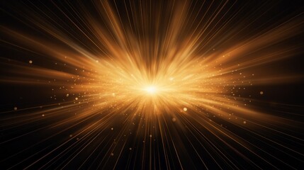 Abstract gold star burst with rays and bokeh on black background