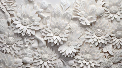 Pattern of white paper flowers on white background, Close-up, white flowers paper cut out, wallpaper, texture, white pattern, floral design, art and craft © Jahan Mirovi