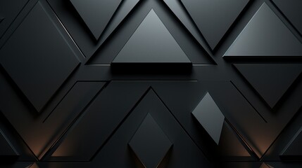 3d rendering of abstract metallic background with glowing black triangle shapes, Reflective surface, geometric design, dark pattern, triangle texture, dark wallpaper
