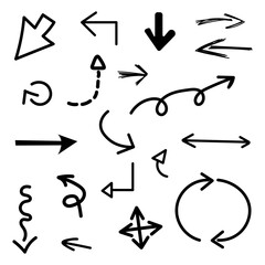 A set of hand-drawn arrows of vector icons. sketch arrow design for business plan and education.