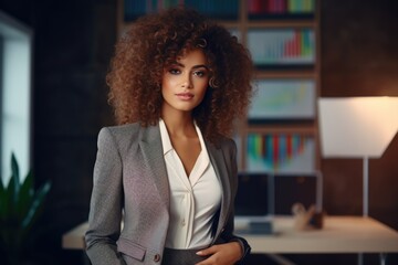 Beautiful business woman in a strict business suit against the background of financial charts and graphs. Economic chart, analysis of global economic trends.