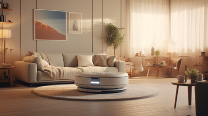 robot vacuum vacuum cleaner on the table in living room