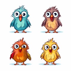 Set of brown bird characters showing various emotions. Cute bird mascot thinking, angry, in love, dazed, sleeping, crying and showing other expressions. Modern vector illustration