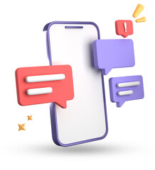 3d rendering of spartphone and speech bubble, 3D pastel chat with symbol, icon set.