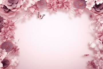Romantic pink floral frame with elegant rectangular design and space for text. Generative AI