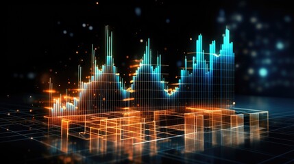 Holographic economic chart, analysis of global economic trends. Business growth analysis and asset investment chart. Business and finance. Analysis of financial charts on a virtual screen