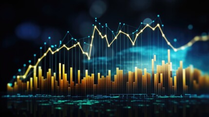 Holographic economic chart, analysis of global economic trends. Business growth analysis and asset investment chart. Business and finance. Analysis of financial charts on a virtual screen