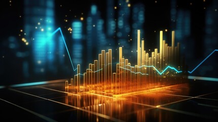 Holographic economic chart, analysis of global economic trends. Business growth analysis and asset investment chart. Business and finance. Analysis of financial charts on a virtual screen