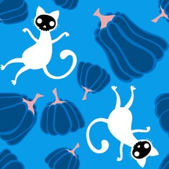 Halloween cat and pumpkins seamless ghost and skulls and poison pattern for wrapping paper and fabrics