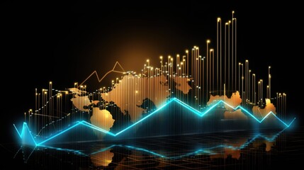 Holographic economic chart, analysis of global economic trends. Business growth analysis and asset investment chart. Business and finance. Analysis of financial charts on a virtual screen