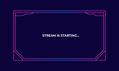 Streaming screen panel overlay design template neon theme. Vector border UI frame to game interface stream illustration