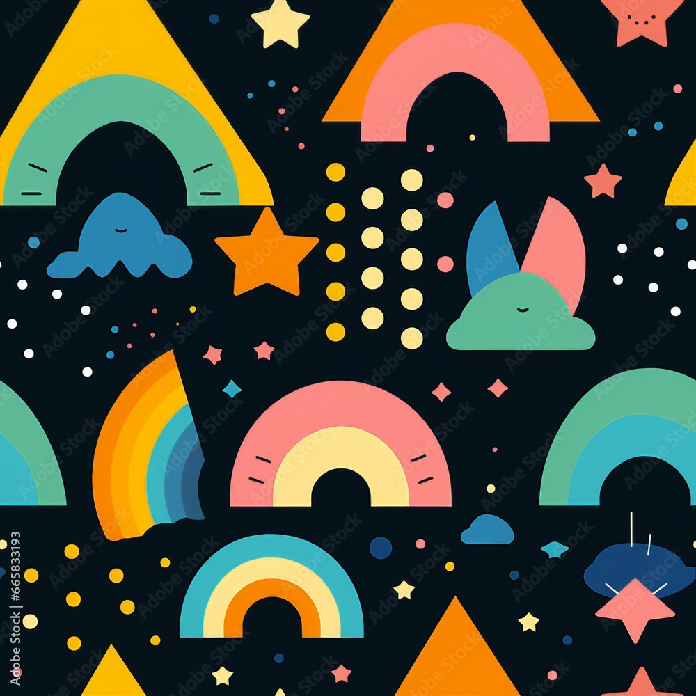 Aufkleber Geometric Rainbows and Shapes Pattern