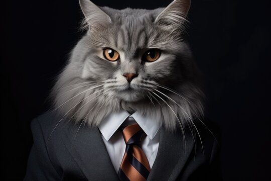 photo of a beautiful cat in a stylish, formal business suit
