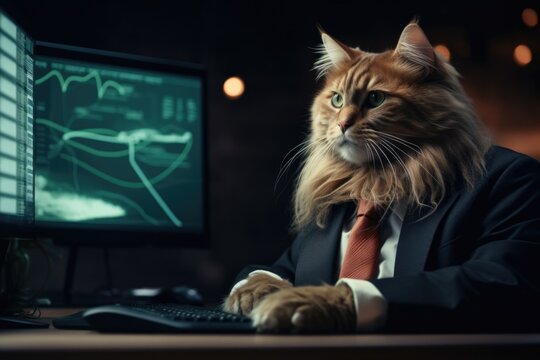 photo of a beautiful cat in a stylish, formal business suit