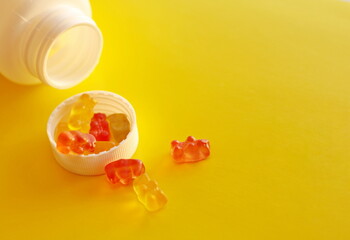 children's vitamins jelly bears on a yellow background