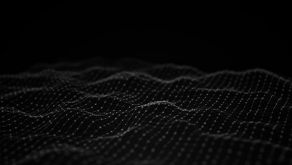 Abstract flowing smooth surface fractal waves background. Grid, mesh of dots. - obrazy, fototapety, plakaty