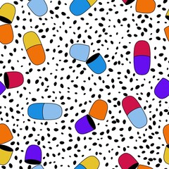 Medicine pills seamless doctors care pattern for wrapping paper and linens and fabrics and medicaments packaging