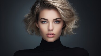 Fototapeta premium Studio portrait of a beautiful young woman with beautiful makeup on a plain background. Style, fashion and beauty concept