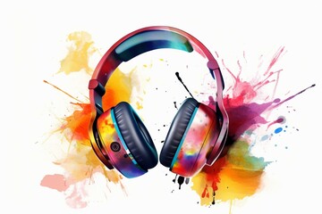 Colorful headphones for a music event. Standalone illustration on white background. Generative AI