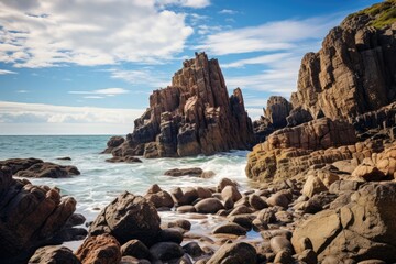 Fototapeta na wymiar Picturesque rocks on the seashore Nature Seascape with Exotic Boulders
