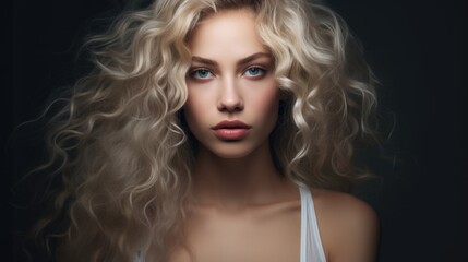 Fototapeta premium Studio portrait of a beautiful young woman with beautiful makeup on a plain background. Style, fashion and beauty concept