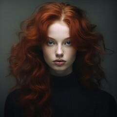 Fototapeta premium Portrait of a beautiful young red-haired woman with natural makeup. Style, fashion and beauty concept