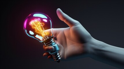 Humanoid robot hand with a colorful bulb