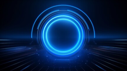 Abstract glowing circle lines on dark blue background. Geometric stripe line art design. Modern shiny blue lines. Futuristic technology concept. Suit for poster, cover, banner, brochure and website
