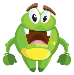 Funny cartoon monster. Scary green creature character