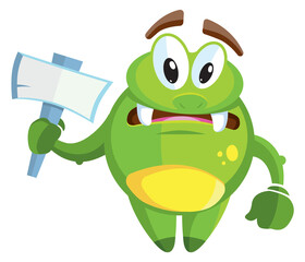 Scary creature with axe. Green monster cartoon character