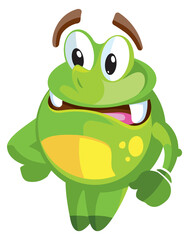 Green monster with funny face expression. Cartoon character