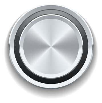 Silver button. Glossy metal round switcher element