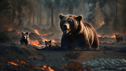  generated photo of a mother bear guiding her cubs to safety from a wildfire