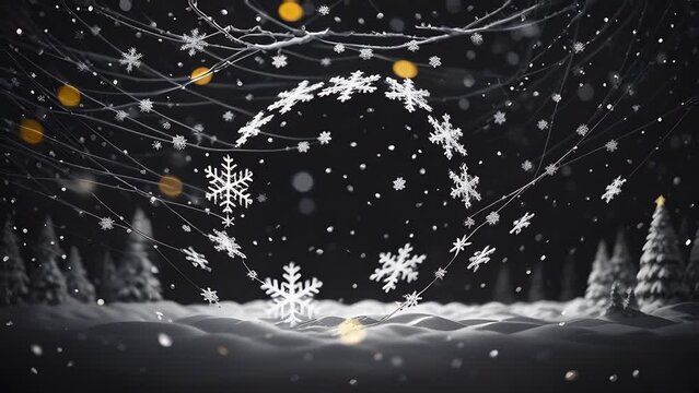 Beautiful silver colored blurry circle bokeh motion background with falling snowflake, Christmas and New Year concept