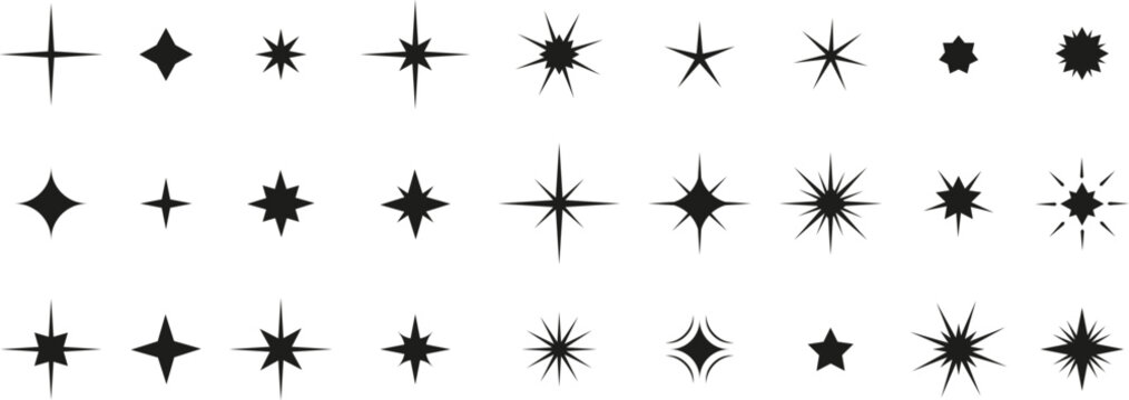 Set of aesthetic y2k star elements. Stock vector illustration in simple 2000s style isolated on white background