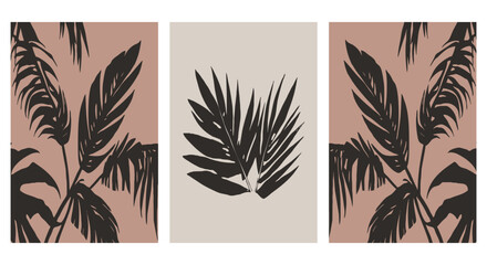Fototapeta na wymiar Set of 3 botanical pattern for printing on wall decorations in a contemporary style. For use in graphics, materials, covers, invitations, Happy Birthday cards.