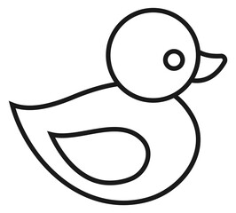 Duck toy linear icon. Little bird for kid play