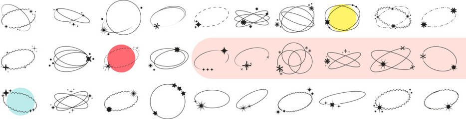aesthetic y2k frame elements set. Arches and circles with aura effect including heart, butterfly, star symbols. Stock vector illustration in simple 2000s style isolated on white background © Daaridna
