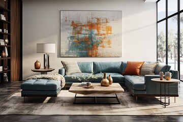 Artisanal Touch: Depict a modern living room adorned with handcrafted furniture and artisanal decor, celebrating the beauty of unique pieces with a personal touch