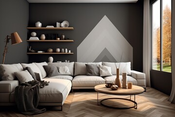 Monochrome Magic: Illustrate a modern living room embracing a monochromatic palette, emphasizing how shades of a single color can create a dynamic and cohesive space.