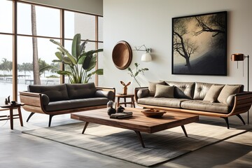 Artisanal Touch: Depict a modern living room adorned with handcrafted furniture and artisanal decor, celebrating the beauty of unique pieces with a personal touch.